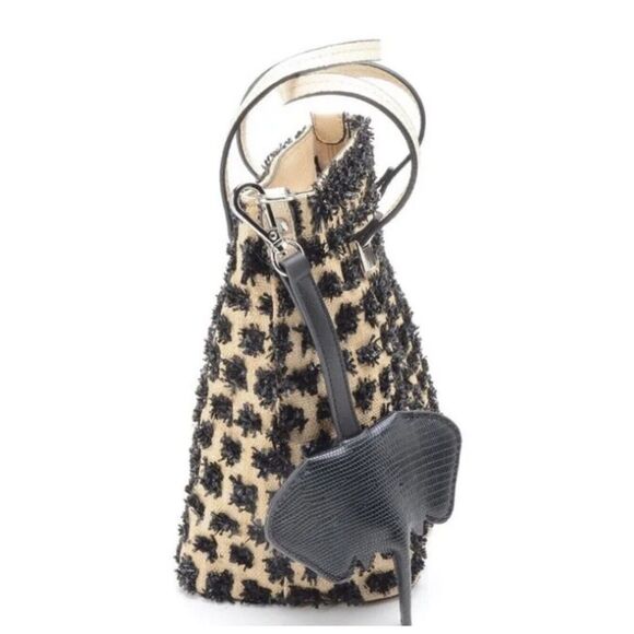 CHRISTIAN SIRIANO RAFFIA SABRINA SHOPPER HANDBAG NATURAL & BLACK ELEPHANT FOB - Picture 2 of 4